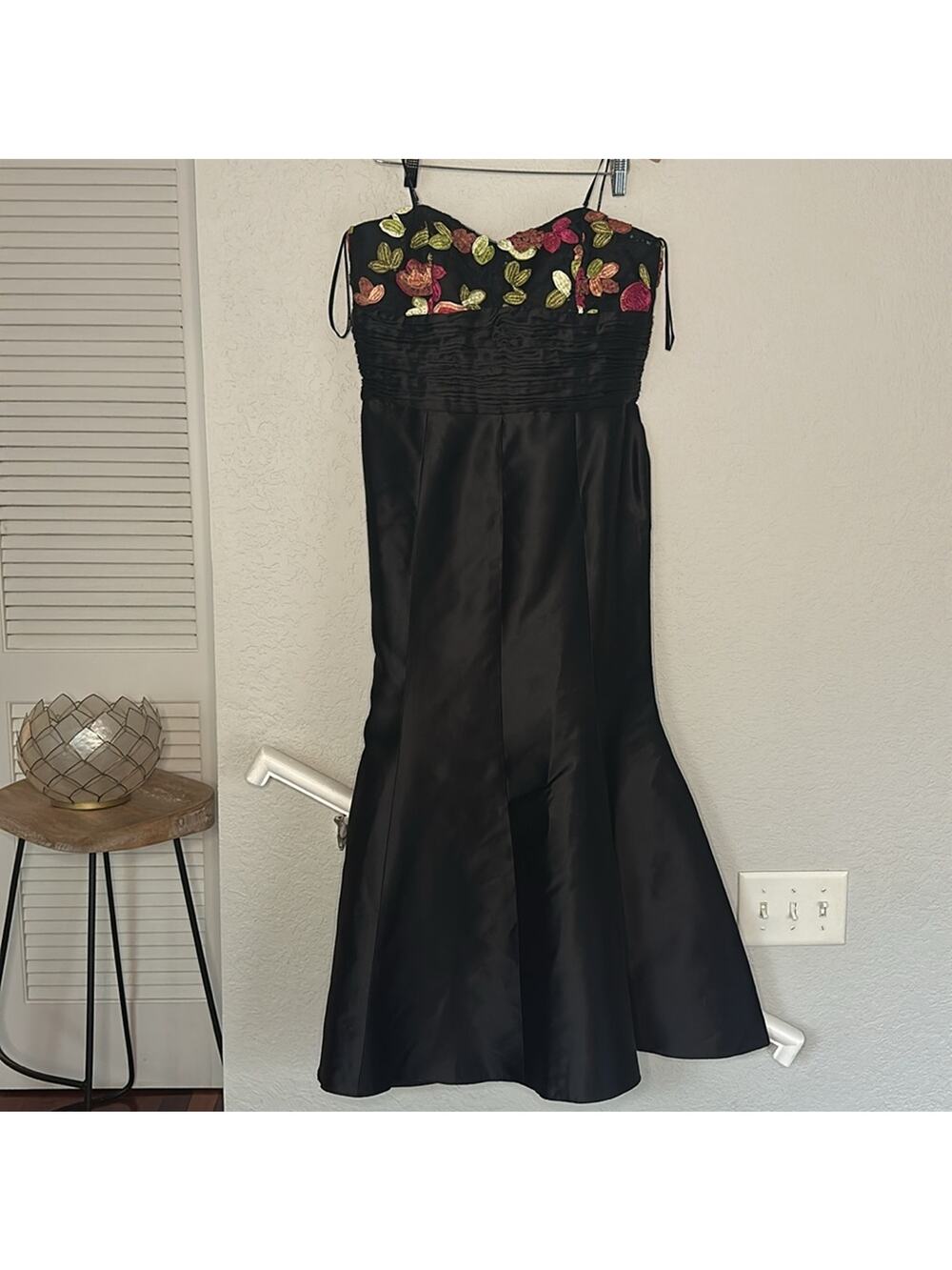 Vintage Chetta B Black Silk Mermaid Dress Goth Flowers Strapless Sherrie Bloom